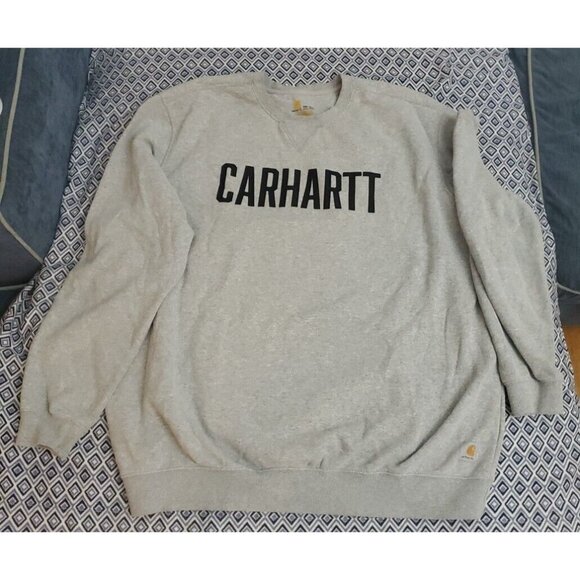 Carhartt Other - Carhartt Sweater Mens XXL Gray Spellout Big Logo Original Fit Thick Pullover
